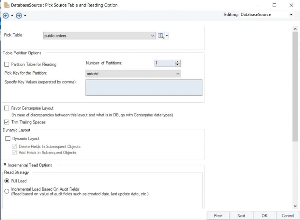 Configure the Redshift connector by selecting the table and the appropriate read strategy