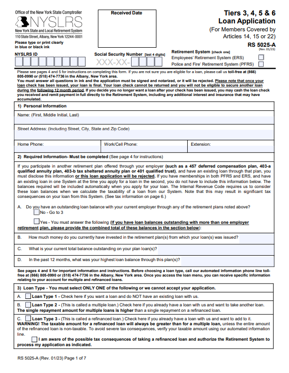 Loan application for the NYS Comptroller.