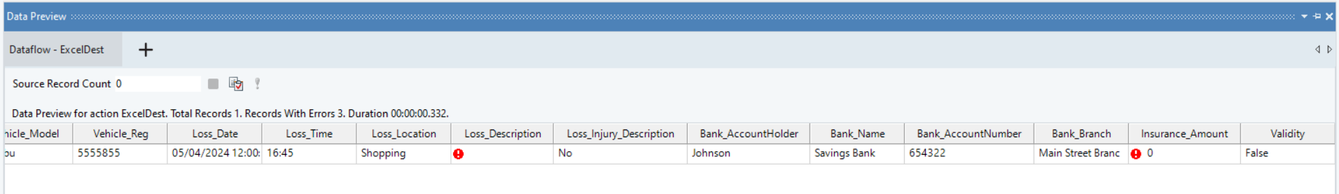 Preview Output Window showing the Processed Data