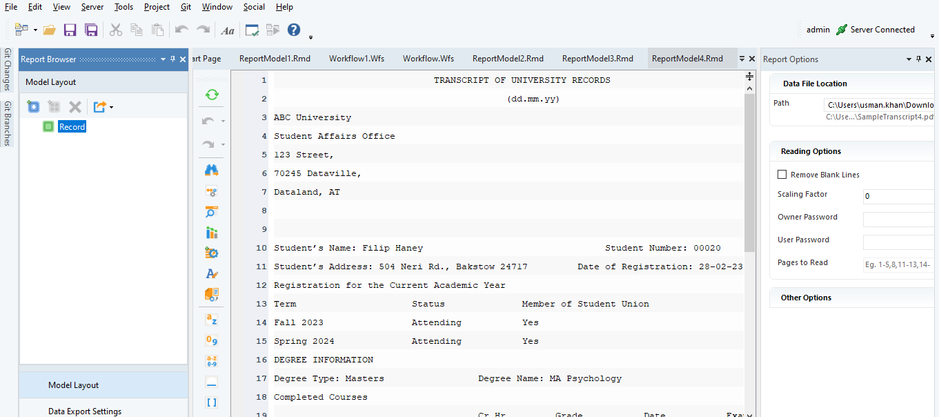 Sample loaded into Astera for transcript processing.