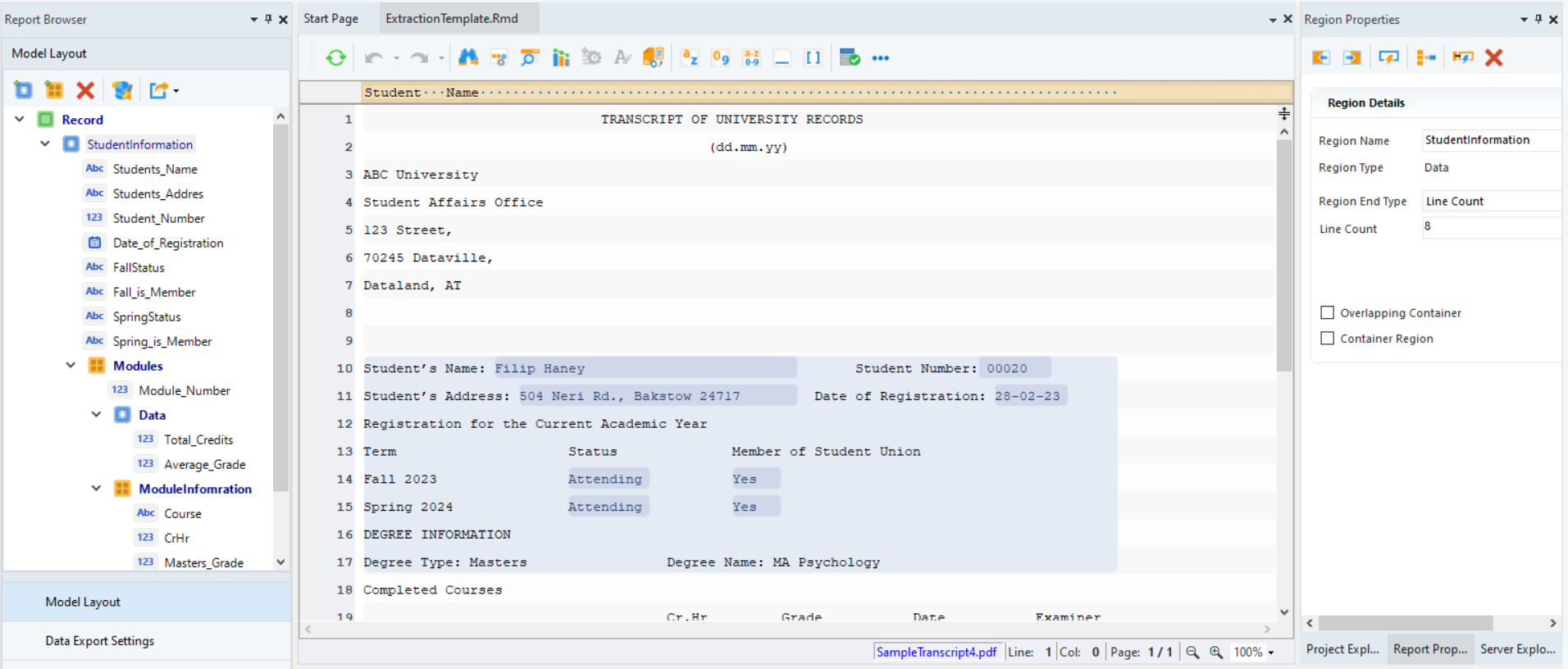 An extraction template in Astera.