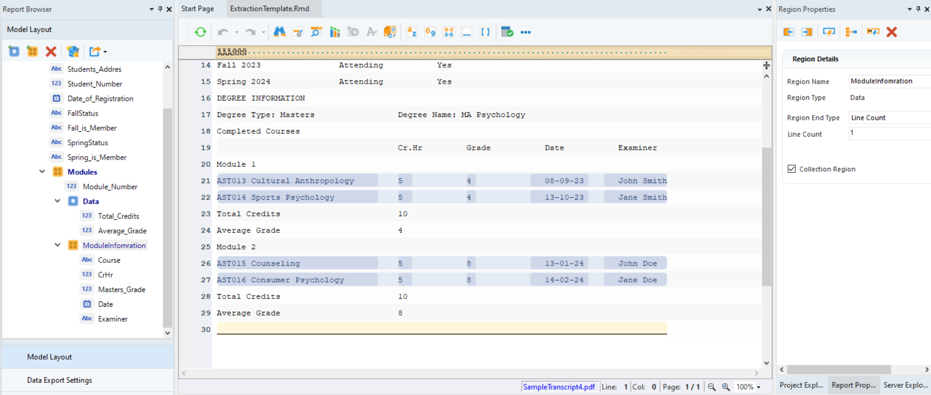 Extraction template in Astera.