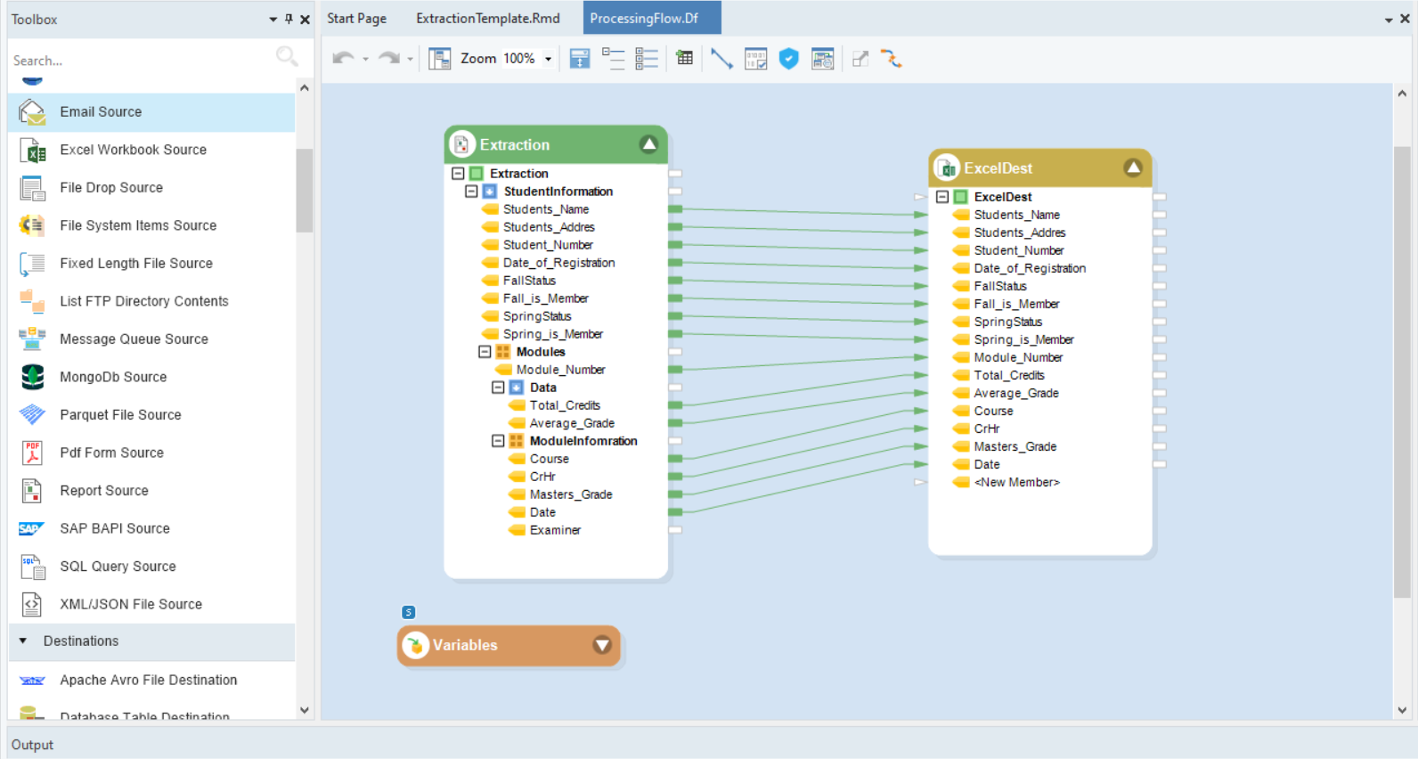 Extracting data to an Excel destination using Astera.
