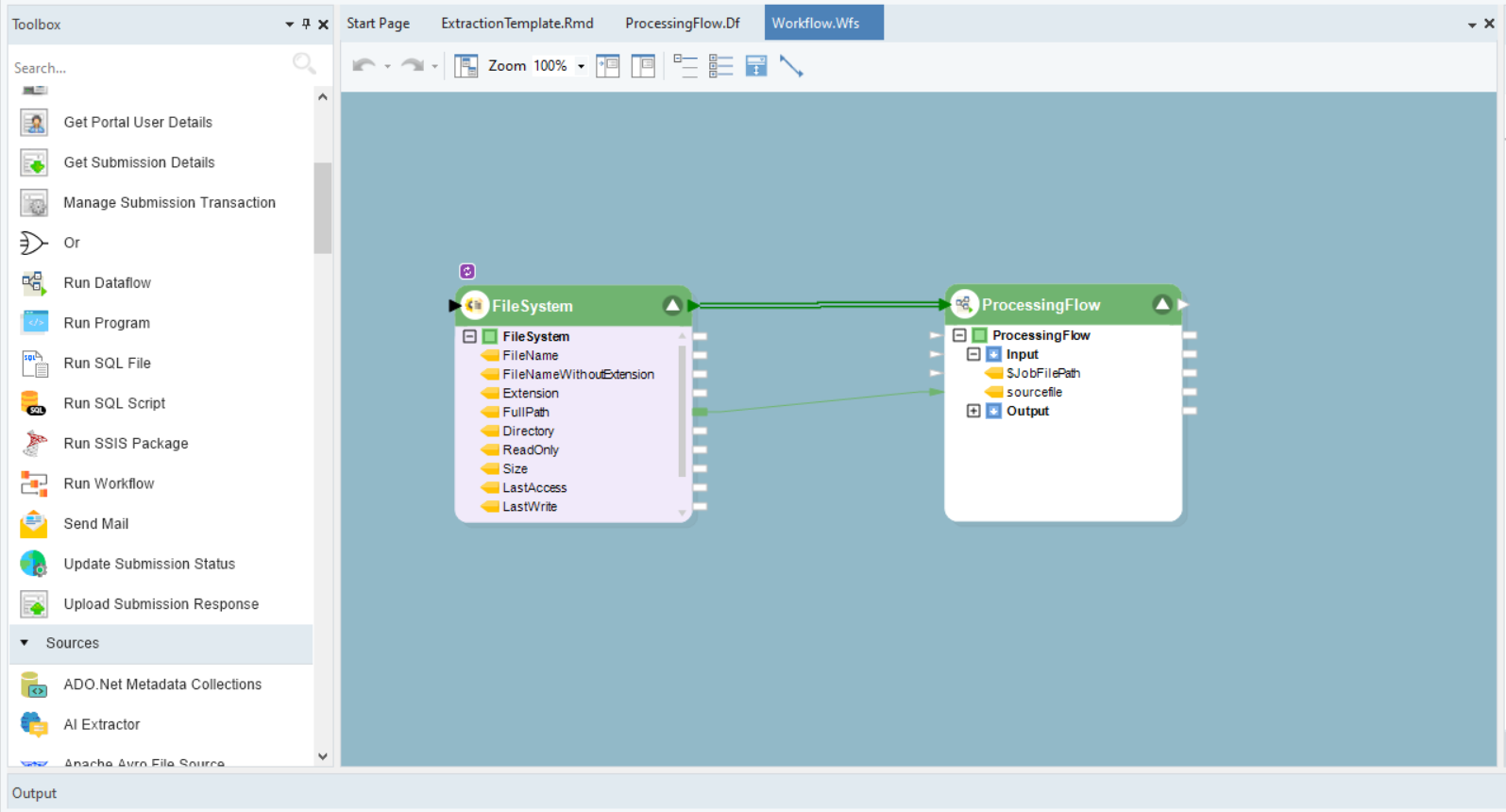 FileSystem and Process ing Flow objects in Astera.