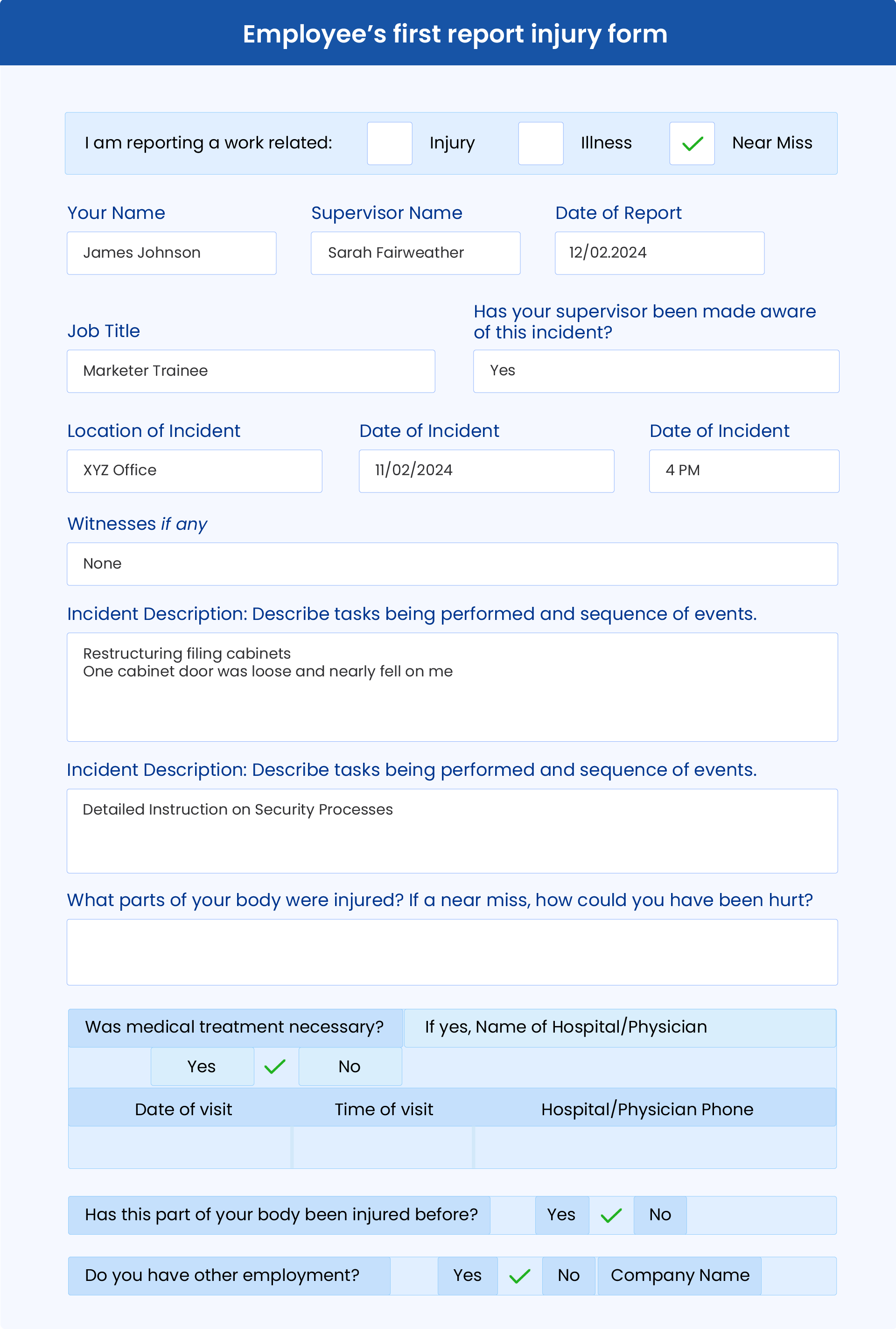 Workplace accident claim processing.
