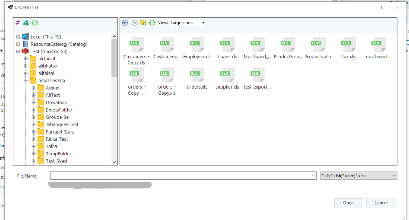 Choosing a file to access in AWS S3 using Astera.