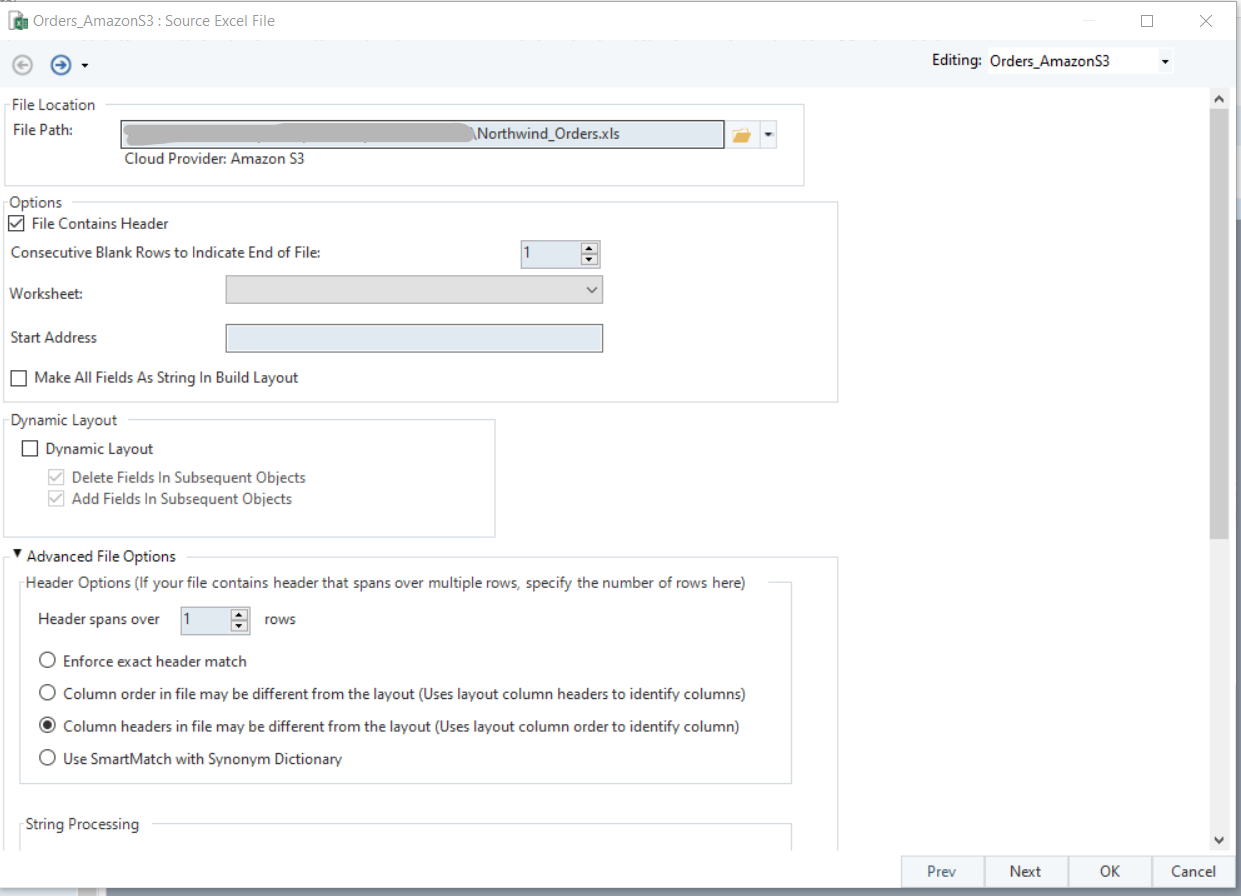 User's selected file appearing in the source file path in Astera