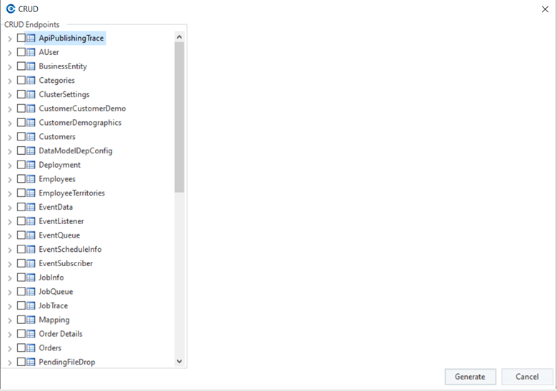 selecting table operations 