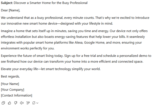 What the response of a basic AI prompt looks like