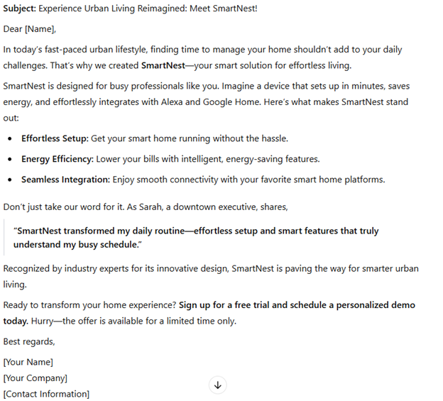 What the response of specific AI prompts looks like